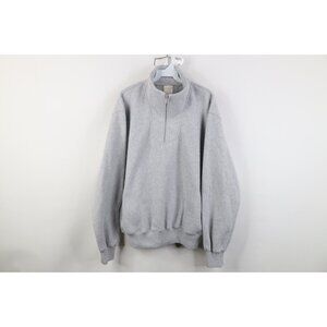 Vintage 90s Streetwear Mens XL Blank 1/4 Half Zip Fleece Pullover Sweater Gray